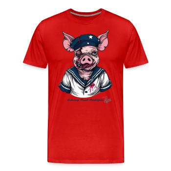 Der Duft eines ramponierten Sau-Seemann-Schweins - Männer Premium Bio T-Shirt - Rot - Vorne - Damien (186cm)
