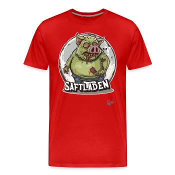 Le cochon zombie dans le magasin de jus - T-shirt bio Premium Homme - rouge - Devant - Damien (186cm)