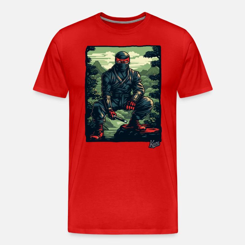 Schwarzer Natur Ninja - Männer Premium Bio T-Shirt - Rot