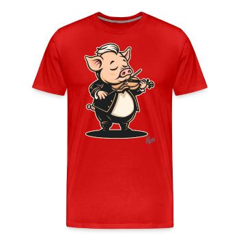 Musique classique et un cochon avec violon - T-shirt bio Premium Homme - rouge - Devant - Damien (186cm)