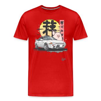 Un cochon amusant et une course de rue japonaise - T-shirt bio Premium Homme - rouge - Devant - Damien (186cm)