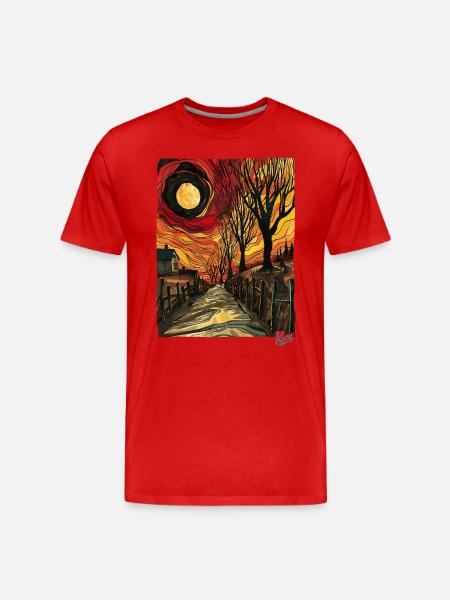 Gemälde eines Feldwegs mit Sonne - Männer Premium Bio T-Shirt - Rot