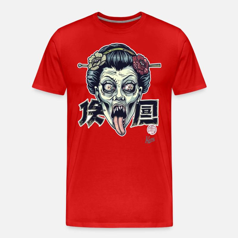 Horror Zombie Geisha - Männer Premium Bio T-Shirt - Rot