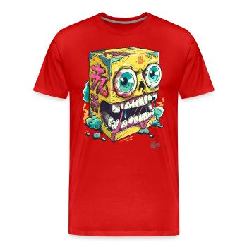 Japanese Angry Yellow Sponge Skull - Men's Premium Organic T-Shirt - red - Front - Damien (186cm)