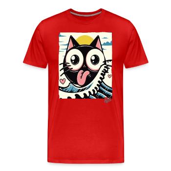 Japanische Wellen liebende schwarze Katze - Männer Premium Bio T-Shirt - Rot - Vorne - Damien (186cm)