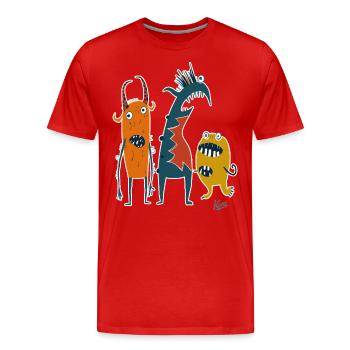 A comical, funny troupe of strange monsters - Men's Premium Organic T-Shirt - red - Front - Damien (186cm)