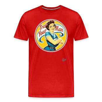 Retro Vintage Housewife, Trust Your Husband, Marriage - Men's Premium Organic T-Shirt - red - Front - Damien (186cm)