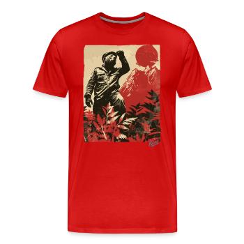 Propaganda-Stil: Berg Bär Natur Ranger - Männer Premium Bio T-Shirt - Rot - Vorne - Damien (186cm)