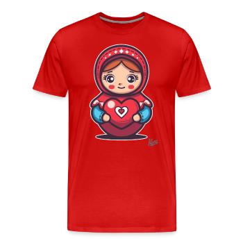 Poupée russe douce et heureuse avec cœur et amour - T-shirt bio Premium Homme - rouge - Devant - Damien (186cm)