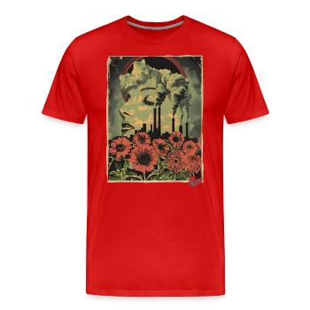 Fleurs industrielles de style propagande - T-shirt bio Premium Homme - rouge - Devant - Damien (186cm)