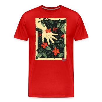 Style de propagande : La main sur les plantes au paradis - T-shirt bio Premium Homme - rouge - Devant - Damien (186cm)