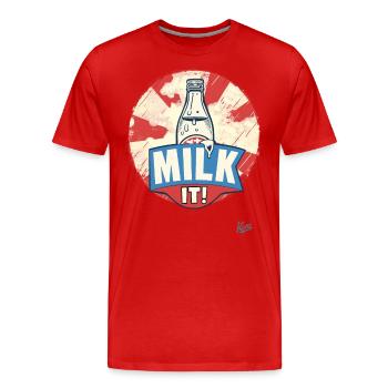 Melke es! Melken genießen: Mit einer Flasche Milch - Männer Premium Bio T-Shirt - Rot - Vorne - Damien (186cm)