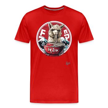 Drame du lama de l’Himalaya en mangeant des ramen - T-shirt bio Premium Homme - rouge - Devant - Damien (186cm)
