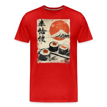 Mount Fuji and delicious sushi - Men's Premium Organic T-Shirt - red - Front - Damien (186cm)