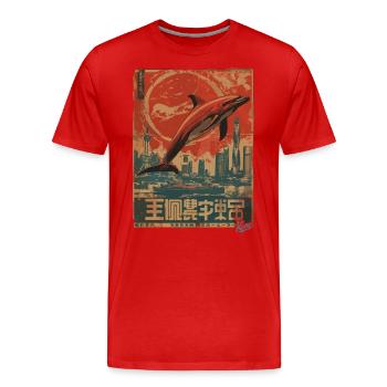 Style de propagande – Dauphin patriotique fier - T-shirt bio Premium Homme - rouge - Devant - Damien (186cm)