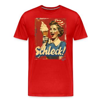 Heureuse femme au foyer des années 1950 avec de la crème glacée – Schleck ! - T-shirt bio Premium Homme - rouge - Devant - Damien (186cm)