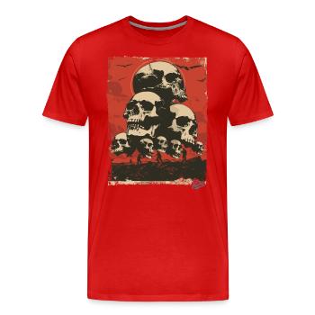 Propaganda-Stil – Ein Berg aus Totenköpfen - Männer Premium Bio T-Shirt - Rot - Vorne - Damien (186cm)