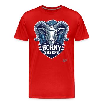 horn sheep parody sport mascot - Men's Premium Organic T-Shirt - red - Front - Damien (186cm)