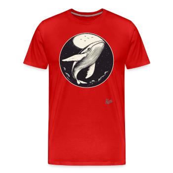 Blauer Wal im Himmel mit Mond und Sternen - Männer Premium Bio T-Shirt - Rot - Vorne - Damien (186cm)