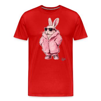 Super cool pink fur coat with bunny in it - Men's Premium Organic T-Shirt - red - Front - Damien (186cm)