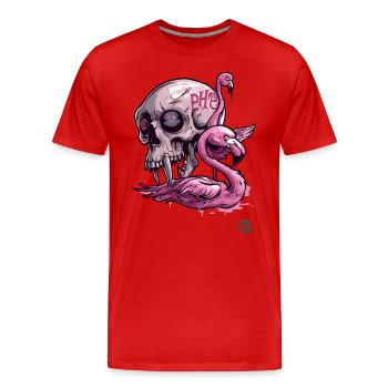 Crâne de primate rose et flamant rose : vibrations tropicales - T-shirt bio Premium Homme - rouge - Devant - Damien (186cm)