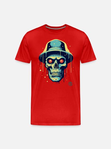 Funny cool skull with hat - Men's Premium Organic T-Shirt - red