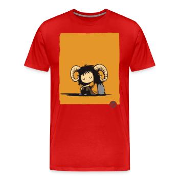 Trauriges Pan-Mädchen mit Ziegenhörnern - Männer Premium Bio T-Shirt - Rot - Vorne - Damien (186cm)