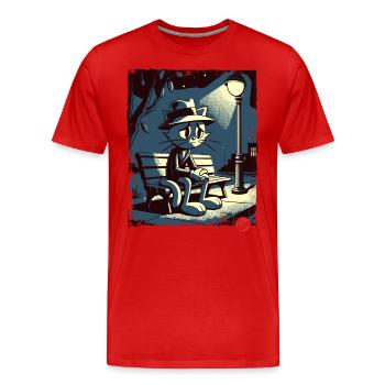 Une nuit au parc et un chat mélancolique - T-shirt bio Premium Homme - rouge - Devant - Damien (186cm)