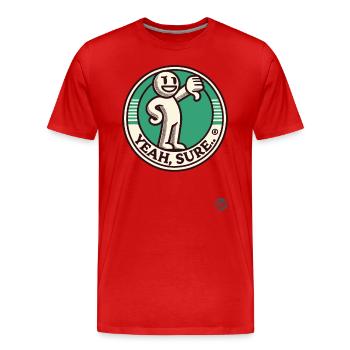 Pouce vers le bas de dessin animé rétro, sarcastique, bien sûr ! - T-shirt bio Premium Homme - rouge - Devant - Damien (186cm)