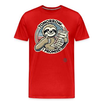 Promised to do nothing, sloth to-do list - Men's Premium Organic T-Shirt - red - Front - Damien (186cm)