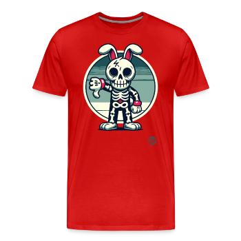Lapin squelette effrayant avec les pouces vers le bas - T-shirt bio Premium Homme - rouge - Devant - Damien (186cm)