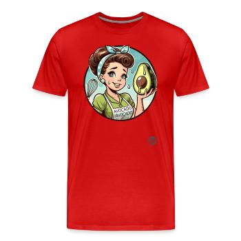 Femme au foyer rétro des années 1950 avec grand avocat - T-shirt bio Premium Homme - rouge - Devant - Damien (186cm)