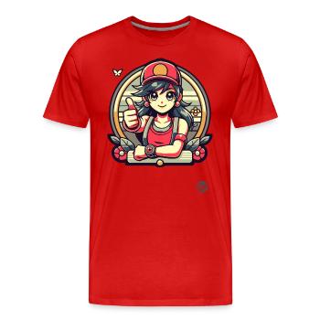 Pouce vers le haut Fille de dessin animé - T-shirt bio Premium Homme - rouge - Devant - Damien (186cm)