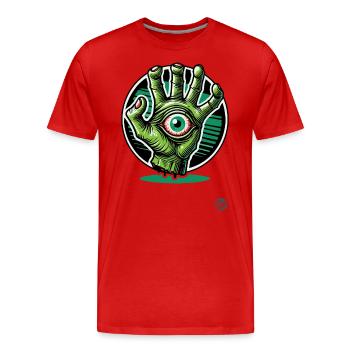 Green Zombie Mutant Hand with Eye - Men's Premium Organic T-Shirt - red - Front - Damien (186cm)