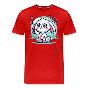 Mignon lapin blanc pointant le doigt - T-shirt bio Premium Homme - rouge - Devant - Damien (186cm)