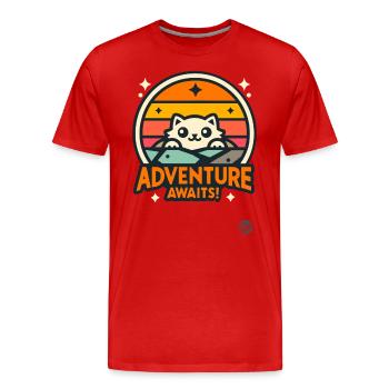 Abenteuer wartet auf die neugierige Katze - Männer Premium Bio T-Shirt - Rot - Vorne - Damien (186cm)