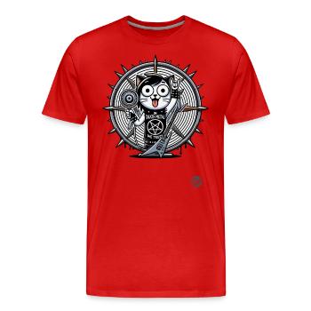 Metal-Katze, wir vertrauen auf Death-Metal - Männer Premium Bio T-Shirt - Rot - Vorne - Damien (186cm)