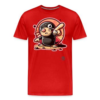 Drôle de taupe pointant avec le doigt - T-shirt bio Premium Homme - rouge - Devant - Damien (186cm)