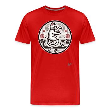 Tai Chi Meditation Cat - Men's Premium Organic T-Shirt - red - Front - Damien (186cm)