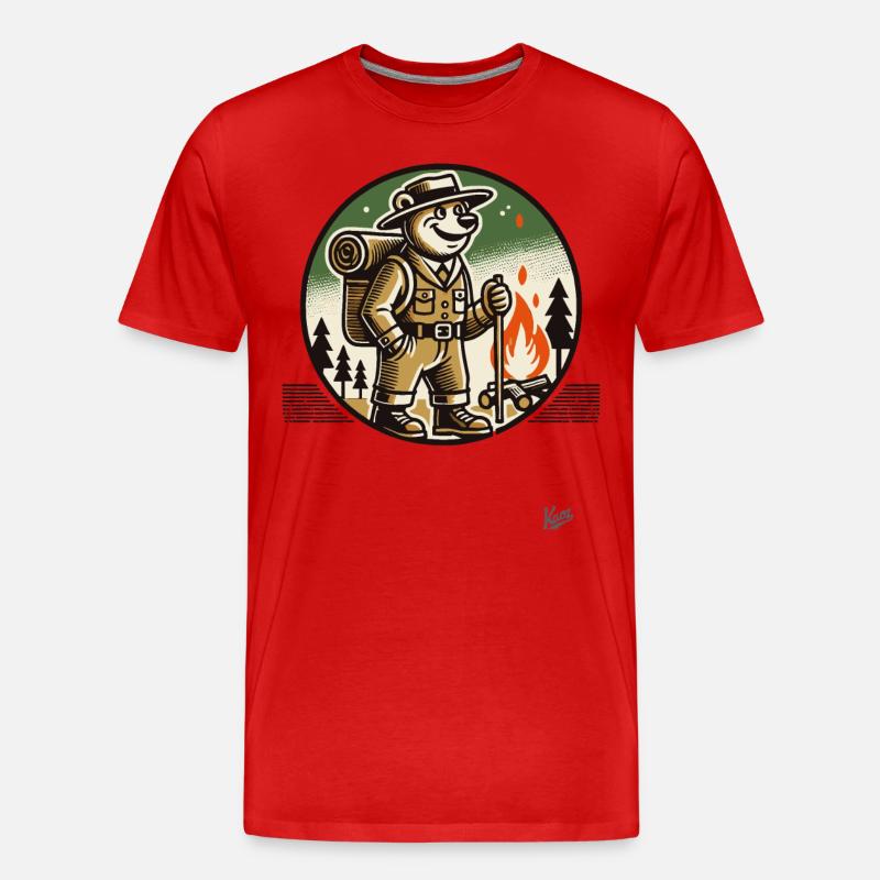 Wanderer- und Camping-Bär - Männer Premium Bio T-Shirt - Rot