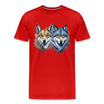 Aquarelle Wild Harmony Dingo et Loup - T-shirt bio Premium Homme - rouge - Devant - Damien (186cm)