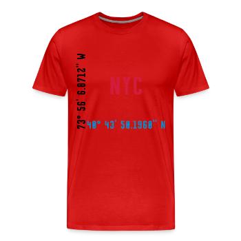 NYC - NEW YORK - COORDONNÉES / COORDONNÉES GPS - T-shirt bio Premium Homme - rouge - Devant - Damien (186cm)