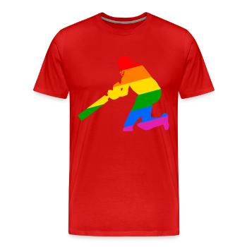 Cricket Spieler mit Regenbogen Geschenkidee - Männer Premium Bio T-Shirt - Rot - Vorne - Damien (186cm)