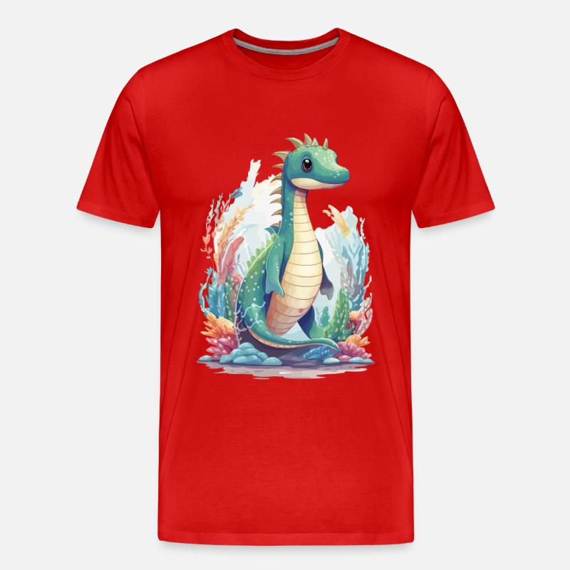 Conception de dessin animé de dinosaure sous-marin mignon - T-shirt bio Premium Homme - rouge