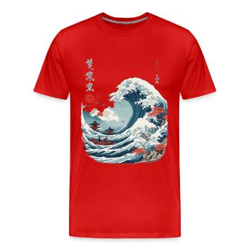 Japanese Kanagawa Wave Vintage Ukiyo-E - Men's Premium Organic T-Shirt - red - Front - Damien (186cm)