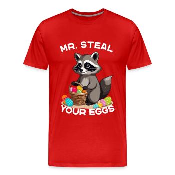 Funny Raccoon Eggs Thief Easter Saying - Men's Premium Organic T-Shirt - red - Front - Damien (186cm)