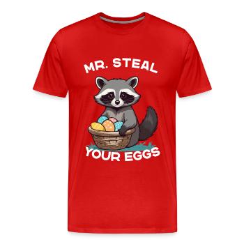 Funny Raccoon Eggs Thief Easter Saying - Men's Premium Organic T-Shirt - red - Front - Damien (186cm)