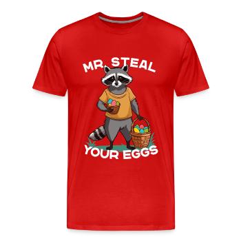 Funny Raccoon Eggs Thief Cute Design - Men's Premium Organic T-Shirt - red - Front - Damien (186cm)