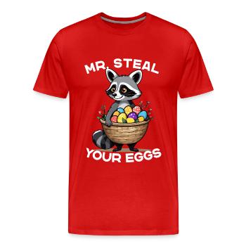 Funny Raccoon Easter Eggs Thief Design - Men's Premium Organic T-Shirt - red - Front - Damien (186cm)