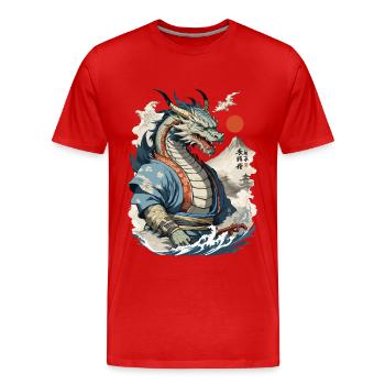 Samurai Ukiyo-E Art Japanese Dragon - Men's Premium Organic T-Shirt - red - Front - Damien (186cm)